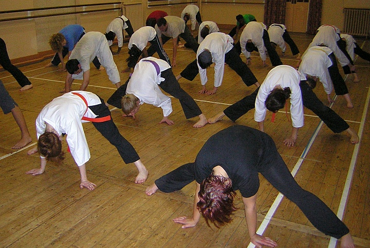 Moseley club training - stretching at the end of the lesson. Click on image to view extremely short movie